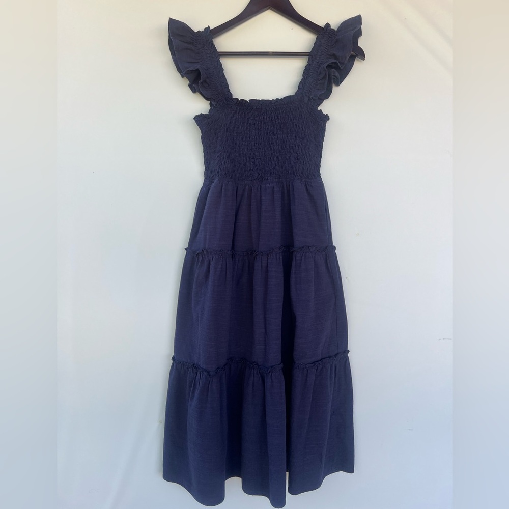 Pinch Navy Midi Dress Ruffled Sleeves Size S